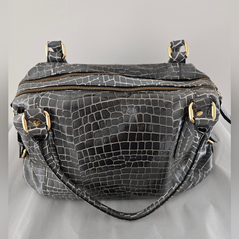 NWT - Jenrigo Italian Designer Croc Embossed Grey Leather Handbag - Italy